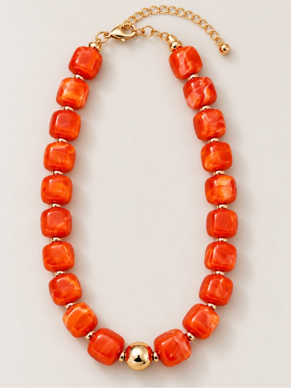 New! Orange Marbled Beaded Statement Necklace NWOT